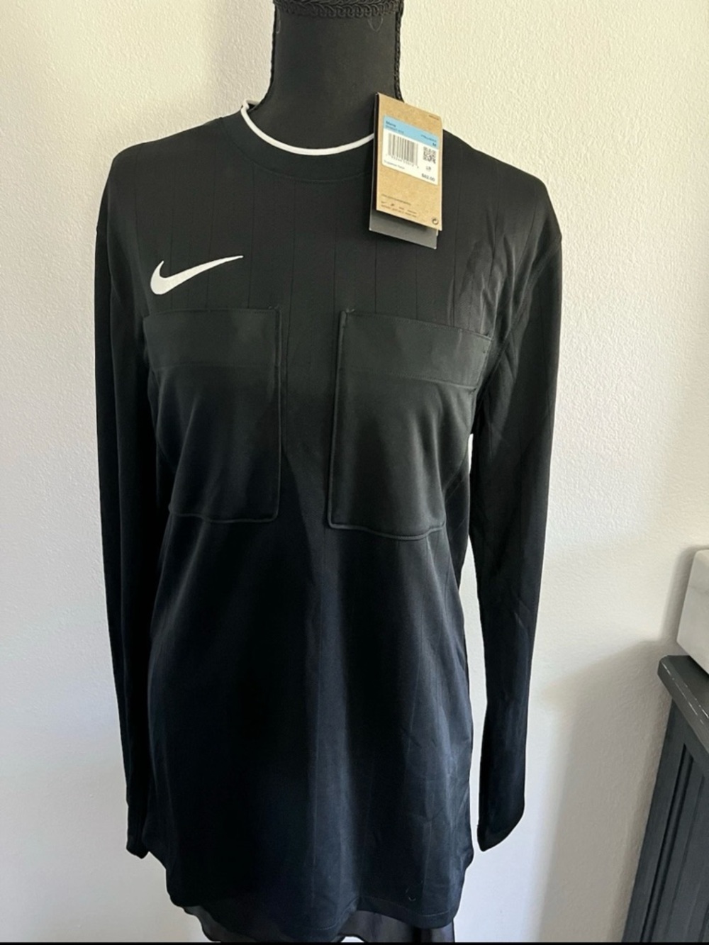 Nike Men’s Black Long Sleeve Performance Referee Shirt with White Trim